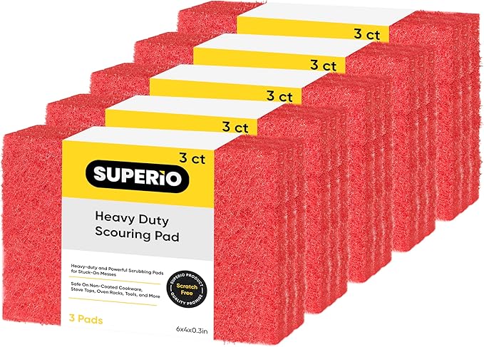 Scouring Pad Non-Scratching Scrubber Non-Scratch Cleaning Scrub Pads Heavy Duty Scouring Pad Reusable Kitchen Scrubbing Pad Pack of 15 Red, by Superio