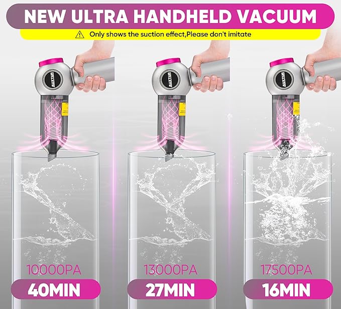 Handheld Vacuum Cleaner Cordless - 17500PA Strong Suction Rechargeable, 3-Speed Adjustable Portable Mini Dust Buster for Pet Hair, Car Detailing, Home, Office & Car Cleaning