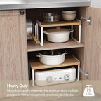 Mitus Shelf Organizer and Storage, Stackable Tiered Wood Cabinet Rack for Countertops, Desktops, Cabinets (Set of 2) 12" and 16" Wide Natural Oak and White