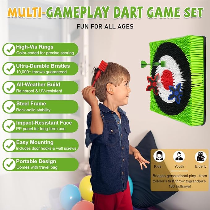 Axe Throwing Game for Backyard - Steel Frame Ax Throw Kit for Kids & Adults - Bristle Target with 6 Throwing Axes Set & Travel Bag - Outdoor/Indoor for Kids & Families Yard Carnival Games