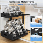 Under Sink Organizer, 2 Pack 2 Tier Pull Out Under Cabinet Organizer Shelf with Pad for Framed Cabinets, Metal Slide Out Under Sink Storage, Mesh Sliding Drawers for Kitchen Bathroom Laundry, Black