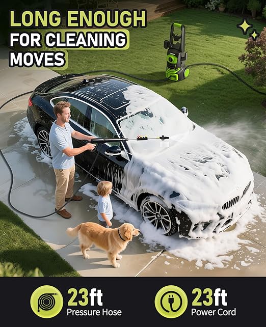 Electric Pressure Washer, 4800 PSI with 23FT Cord, 4 Quick Nozzles, Foam Cannon Electric Power Washers for Car, Garden, Patio, Driveways