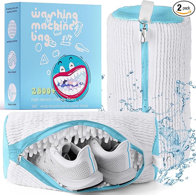 XXL Shoe Washing Machine Bag, Laundry Shoe Bag for Washer and Dryer, Laundry Shoe Bag Protect Sneaker, Running Shoes, Bras, Delicates and Toys, Includes 2 Shoes (White 2 Pack)