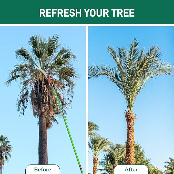 Outvita Manual Pole Saw, 30 Feet Extendable Tree Pruner with Knives and Storage Pocket, Sharp Steel Blade and Scissors High Branches Trimming for Pruning Palms and Shrubs(Green)