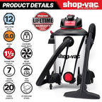 Shop-Vac 5761311 12-Gallon Wet/Dry Shop Vacuum, 6 Peak HP, 1.5 Inch Diameter x 7 Foot Hose, 20 Foot Cord, Ideal for Home, Garage, and Workshop Cleaning