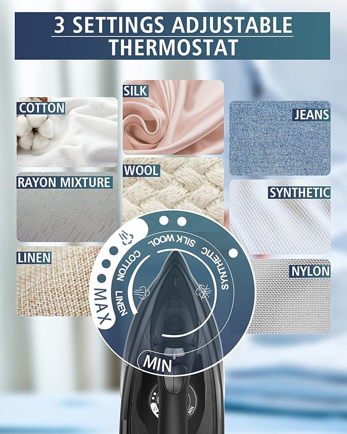 Steam Iron for Clothes, 1500W Iron with Rapid Heating, Non-Stick Ceramic Soleplate, Burst of Steam, Self-Cleaning, Auto-Off, Anti-Drip, 11.84oz Water Tank Ironing Clothes for Home, Black