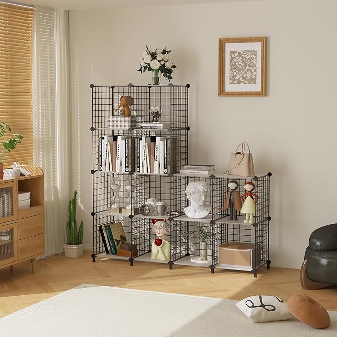 AWTATOS 12 Cube Storage Wire Closet Organizers DIY Stackable Storage Shelves Bookcase Cabinet for Home Office, Black