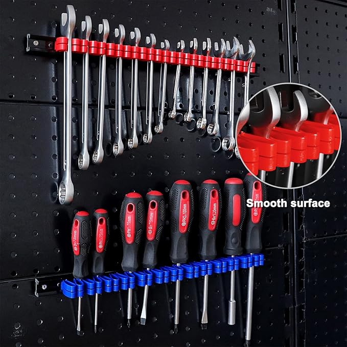 CASOMAN 10 pcs Screwdriver Organizer and Wrench Organizer, Wall Mount, Hand Tool Holder, Plastic Rail Wrench Hanger with Clips