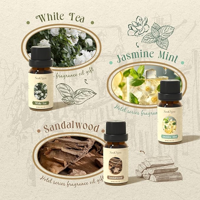 Hotel Fragrance Oils Set, Essential Oil Gift Set for Diffuser, Hotel Scent Diffuser Oil, Diffuser Scents Oil for Home, White Tea, Jasmine Mint, Sandalwood, Luxury Night, Seaside, Myway