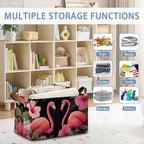 Flamingo Storage Basket,Hibiscus Collapsible Storage Bin Cubes for Living Room Bedroom Blankets Home Storage 17x11.5x10Inch