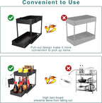 Under Sink Organizer 2 Pack, Bathroom Cabinet Organizer, 2 Tier Sliding Cabinet Basket Organizer Drawer, Multi-Purpose Bath Collection Baskets for Bathroom (Black)