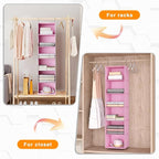 Hanging Closet Organizer, Easy Mount Foldable 6-Shelf Hanging Closet Wardrobe Storage Shelves, Clothes Handbag Shoes Accessories Storage, Washable Oxford Cloth Fabric, Pink