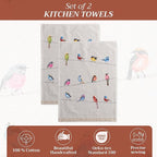Maison d' Hermine Kitchen Towels Set of 2 100% Cotton 27.50" x 20" Reusable Cloth Tea Dish Towels Absorbent with Hanging Loop for Kitchen, Dining, Cocktail Parties Spring/Summer (Birdies on Wire)