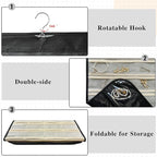 2 Pack Hanging Jewelry Organizer 80-Pocket Dual-sided Jewelry Storage for Earring Necklace Bracelet Ring Travel Holder, Black and Beige