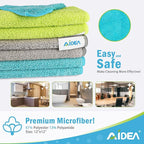 AIDEA Microfiber Cleaning Cloth-12PK, Soft Microfiber Towels for Cars, Absorbent Cleaning Rags, Lint-Free Streak-Free Wash Cloths for House, Kitchen, Window(12in.x12in)