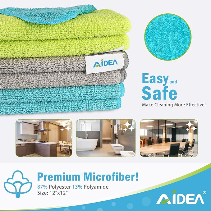 AIDEA Microfiber Cleaning Cloth-24PK, Soft Microfiber Towels for Cars, Absorbent Cleaning Rags, Lint-Free Streak-Free Wash Cloths for House, Kitchen, Window(12in.x12in)