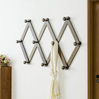 Dseap Expandable Coat Rack (Larger Version) - 24” High, Anti-Slip, Ultra Heavy Duty Wooden Accordian Wall Hanger with 10 Study Peg Hooks for Clothing Hats Jackets Bags, Dark Walnut