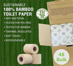 48 Bulk Premium Unbleached Bamboo Toilet Paper, 3-Ply, 300 Sheets, Plant-Based, PFAS-Free, FSC Certified, Chlorine-Free, Plastic-Free, BPA-Free Toilet Tissue (48)
