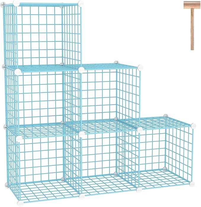 C&AHOME Wire Cube Storage, 6 - Cube Organizer Metal C Grids, Modular Shelves Units, Closet Organizer, Ideal for Home, Office, Living Room, 36.6”L x 12.4”W 36.6”H, Blue UWCS3006B