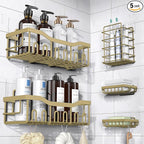 5-Pack Rustproof Stainless Steel Shower Caddy – No Drill Adhesive Bathroom Organizer with Large Capacity, Spacious Shower Shelves for Inside Shower, Kitchen & Home Decor Storage-XL Size