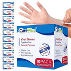 CARE PLUS Vinyl Gloves Clear Large Size 1000 Count | Heavy Duty, Non-Sterile, Powder-Free, Latex-Free Rubber | Food Prep, Kitchen & Cleaning Gloves, Ideal for Professional Use