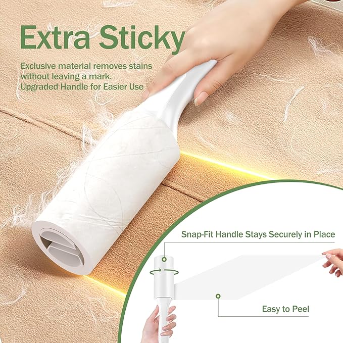 Extra Sticky Lint Roller for Pet Hairs, 600 Sheets Lint Rollers with Tough Paper, Ideal for Dog and Cat Hair Removal, Lint Rollers Mega Value Set for Clothes, Carpet & Dust Cleaning