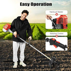 Gas-Powered Handheld Tiller Cultivator, 51.7CC 2-Stroke Engine, 1.45kW, 6500RPM, Lightweight, Mini Tiller Cultivator for Efficient Soil Loosening, Weeding & Farming in Gardens, Hills & Hard Soil