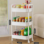 JOYZAN 3 Tier Rolling Carts with Wheels, Utility Cart with Handle and Locking Caster, Storage Cart for Kitchen, Office, Bedroom, Suitable for Diaper, Art Tools, Snack, Craft Storage Cabinet, White