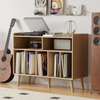 ChooChoo Record Player Stand, Turntable Stand with Vinyl Storage, Record Player Cabinet Up to 350 Albums, Cube Storage Organizer for Living Room, Natural