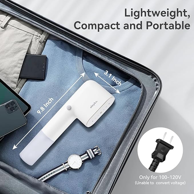 Travel Steamer for Clothes, Fashion Portable Handheld Garment Steamer, 15S Heat Up, Olayks Travel Size Steamer ＆ Iron 2 In 1, 1.1lbs, Fabric Wrinkle Remover for All Clothes, White