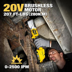 ALLOYPOWER 20V Brushless Right Angle Wrench, 207 Ft-lbs（280N.M） High Torque Cordless Power Tool with 2×2.0Ah Batteries, LED Light, 2-Speed Control, Compact 90° Design for Tight Spaces