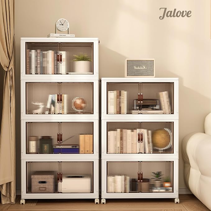 Jalove 120Gal Large Storage Bins with lids, 480QT Plastic Stackable Storage Containers with Wheels, Collapsible Closet Organizer and Storage Drawers,Clothes Organization for Cabinet Home, 4Pack White