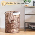Round Water Hyacinth Laundry Hamper with Lid Handwoven Wicker Basket with Handles for Dirty Clothes, Storage, and Organization Ideal for Bedroom, Bathroom, and Laundry Room, No Assembly Required, 2Pcs