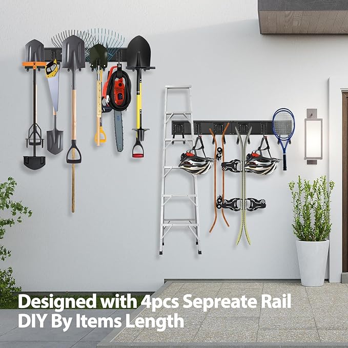 Garage Tool Organizer Wall Mounted, 64 Inches Adjustable Garden Tool Organizer Rack, 20 Pcs Heavy Duty Yard Tool Organizer Hold Up to 900lbs
