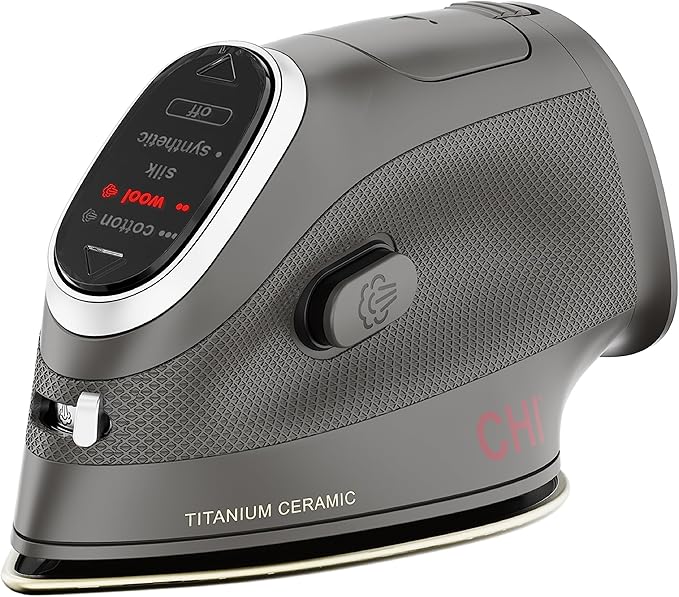 CHI Mini Steam Iron for Clothes, Sewing, Crafting and Travel with Titanium Infused Ceramic Soleplate, 1000 Watts, XL 10’ Cord, 3-Way Auto Shutoff, Portable, Vacation Essentials, Black (13120)