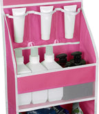 Univivi 5-Shelf Fabric Door Storage Over Door Hanging Organizer with 4 Large Pockets and 3 Small PVC Pockets Nursery Closet Cabinet Wall Mount Hanging Storage Organizers for Baby Nursery (Pink)