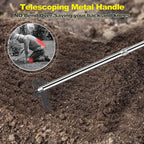 Weed Puller Picker Tool Scuffle Hoe Rake, Hand Tiller Small for Planting, Grass Weeder Dandelion Uprooting Remover, Standing Cultivator for Flower Garden Beds Lawns Yard Weeding and Leveling