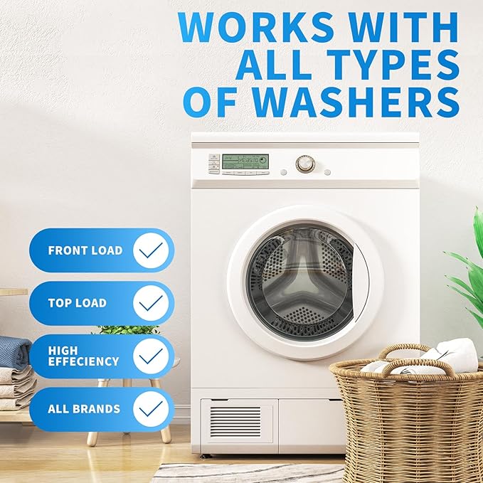 Washing Machine Cleaner Descaler 26 Pack-Deep Cleaning Tablets for HE Front Loader & Top Load Washer, Septic Safe，Deodorization and descaling-1 Plus Year Supply
