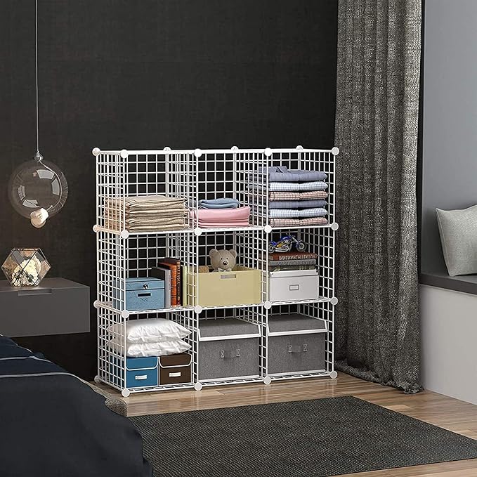 C&AHOME Wire Cube Storage, 9-Cube Organizer Metal, Wire C Grids Storage, Storage Bins Shelf, Modular Bookshelf, Closet Cabinet Ideal for Home, Living Room, Office 36.6”L x 12.4”W x 48.4”H White