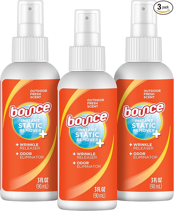 Bounce Anti Static Spray, 3 in 1 Instant Anti Static Spray & Instant Wrinkle Release, Odor Eliminator & Fabric Refresher, Travel Size (3 Oz,Pack of 3)