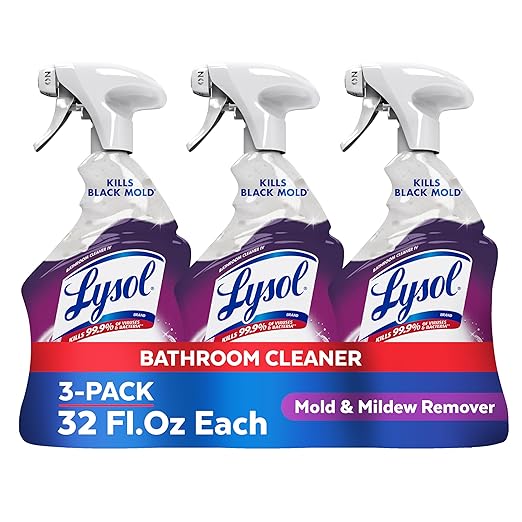 Lysol Mold & Mildew Remover Spray, Bathroom & Shower Cleaner, Disinfectant Spray, Stain Remover with Bleach, Tough on Black Mold, Multipurpose Cleaner for Home and Kitchen, 32oz (3 Pack)