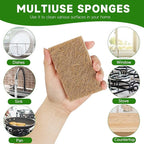 10 Pack Biodegradable Natural Sponges Kitchen - Compostable Cellulose and Coconut Walnut Scrubber Sponge - Eco Friendly Sponges for Dishes