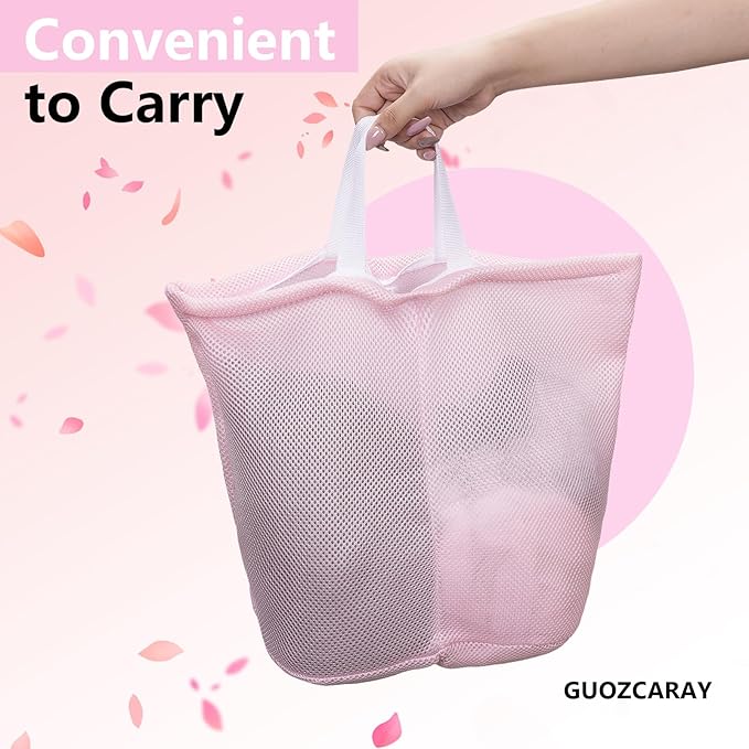 2 Pcs Special Zoning laundry bag for delicates with handles mesh laundry bags washing machine laundry totes travel storage and sorting bag (Pink2)