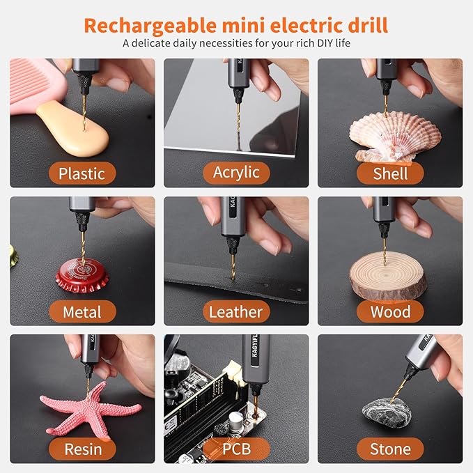 Cordless Mini Drill Pen with 10 Bits, Brushless Motor, 0.2 N·m High Torque, LED Lights, Rechargeable Small Electric Hand Drill Set for Jewelry Making,Keychain,Resin,Plastic,Seashells,Wood DIY