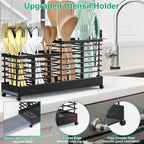 TomCare Utensil Holder with Water Absorbent Diatomite Stone 3 Removable Dividers Large Silverware Organizer Sturdy Cooking Utensils Organizer Caddy Metal kitchen Organizers and Storage for Counter