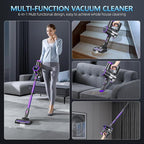 Cordless Vacuum Cleaner, Stick Vacuum with LED Display, 2 Modes 6 in 1 Lightweight Rechargeable Cordless Stick Vacuum with 40Min Detachable Battery Vacuum Cleaner for Home Hard Floor Carpet