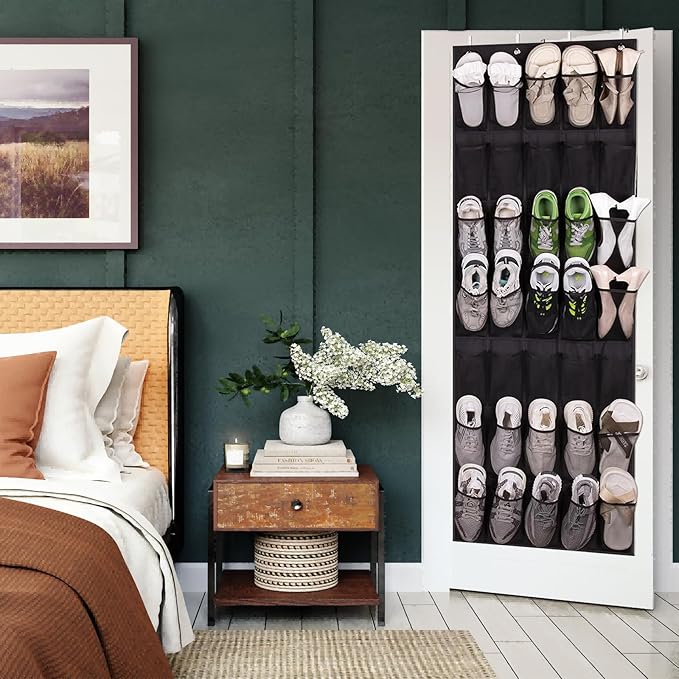 Over The Door Shoe Organizer, 35 Mesh Pockets Shoe Rack for Closet, Entryway, Bathroom, Heavy-Duty Hanging Storage for Sneakers, Heels, Flip Flops & More (Black)