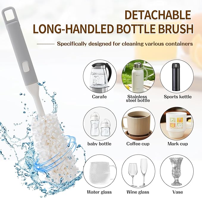 PeiTuSengJin10-Piece Bottle Brush Cleaning Set 1 Multi-Purpose Brush 6 Straw Cleaning Brushes 1 3-in-1 Brush 1 Detachable Cup Brush (Includes 1 Suction Cup Hook for Brush Storage)