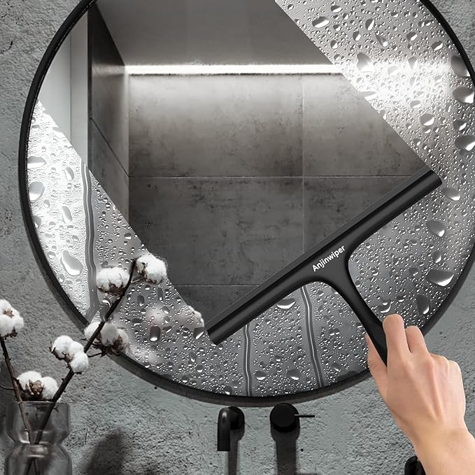 All-Purpose Shower Squeegee for Shower Glass Door with Adhesive Hook, Bathroom Cleaner Tool Household Squeegee,10 inch, Black