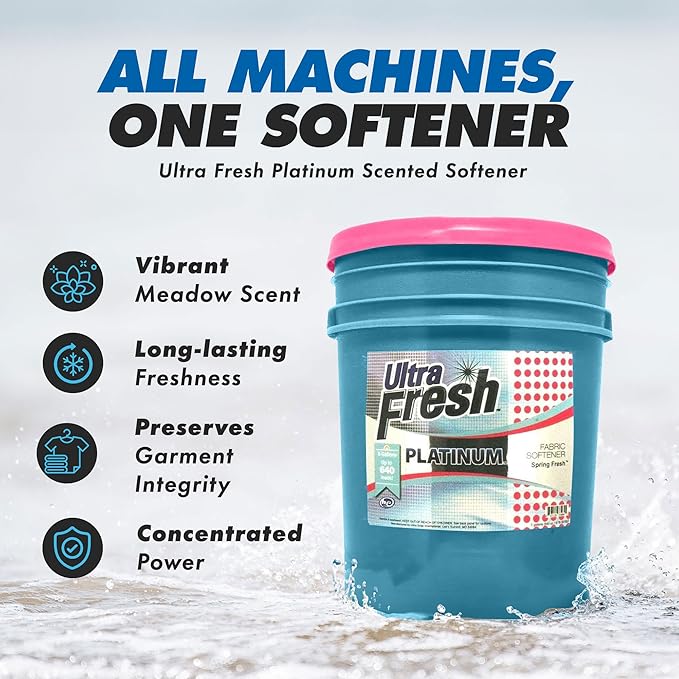 Ultra Fresh 5 Gallon Platinum Fabric Softener for All Machine Types, Liquid Laundry Softener, Up to 640 Loads, Spring Fresh